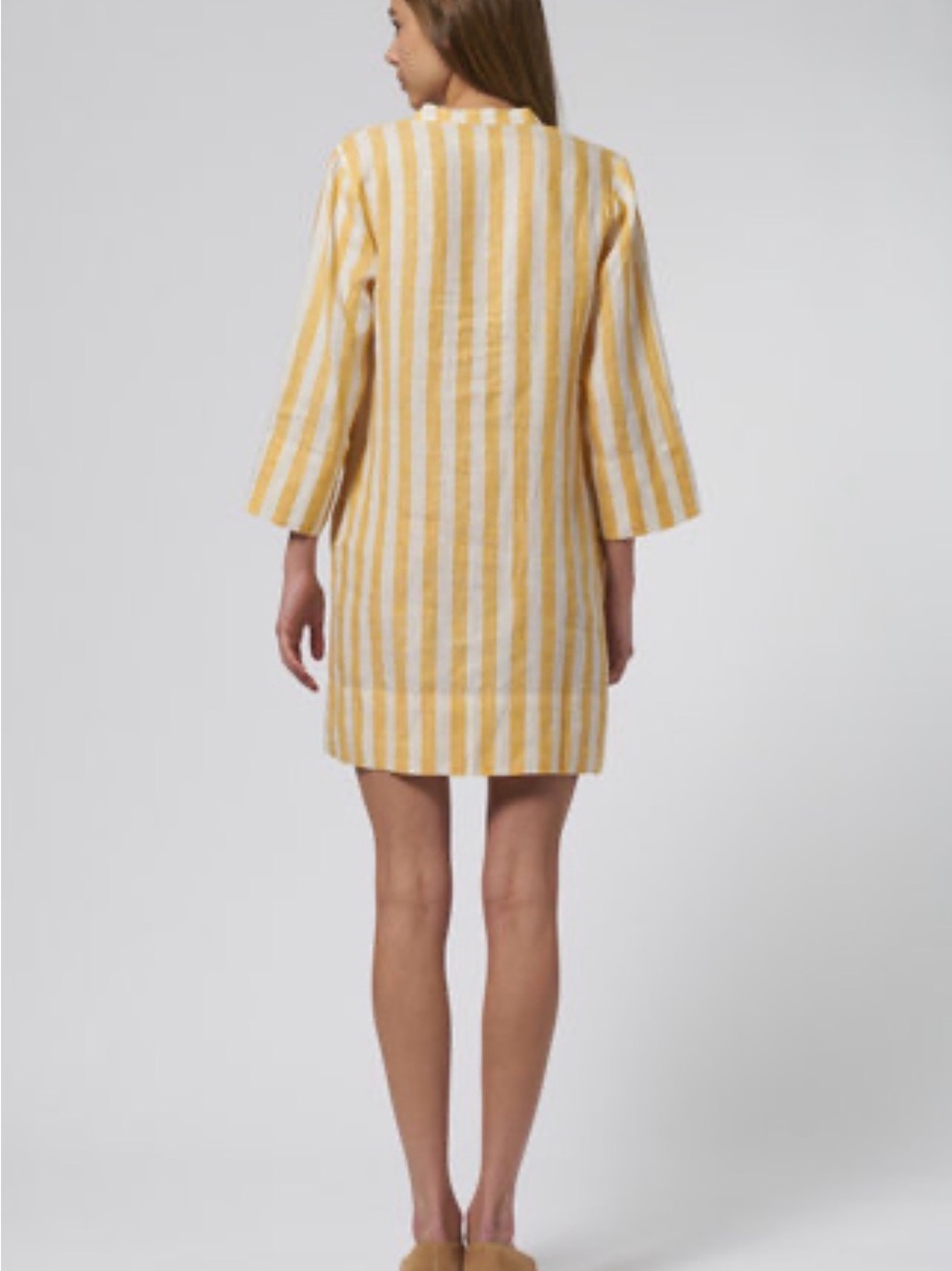 🆕Trovata Lucca 100% Linen Shirtdress in Yellow Stripe - Picture 4 of 12